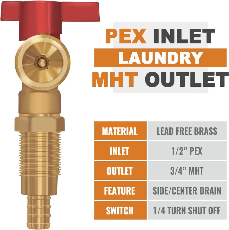 SUNGATOR Pex Washing Machine Outlet Box with Center Drain, Laundry Washer Valve Box, 1/2 Inch Pex Crimp Inlet x 3/4 Inch MHT Outlet，with 4 Crimp Rings - Image 2